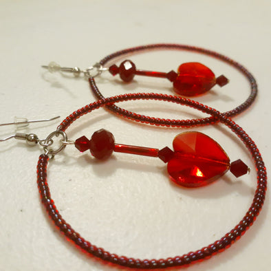 Red Hot Heart Hoop Earrings
