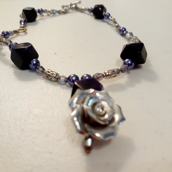 Purple Supreme Rose Choker Necklace And Earrings Set