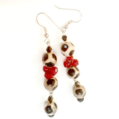 Dangling Leopard Earrings With Red Accent