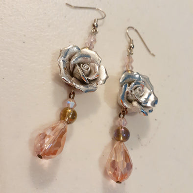Pink Crystal Rose Earrings