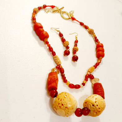 Red Agate Necklace and Earrings Set
