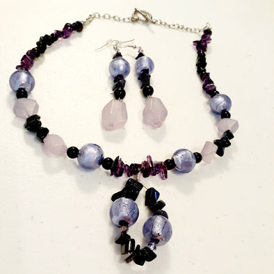 Purple Fetish Necklace And Earrings Set