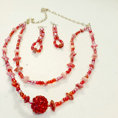 Pink Lover Necklace And Earrings Set