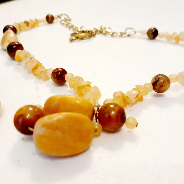 Marigold Tiger Eye Necklace And Earrings Set