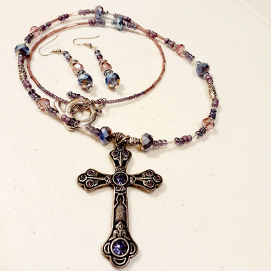 Faithful Thoughts Cross Necklace And Earrings Set