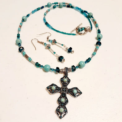 Peaceful Passion Cross Necklace And Earrings Set