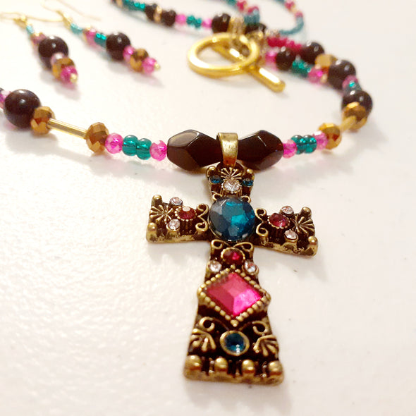 Charismatic Cross Necklace And Earrings Set