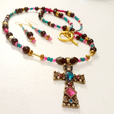 Charismatic Cross Necklace And Earrings Set