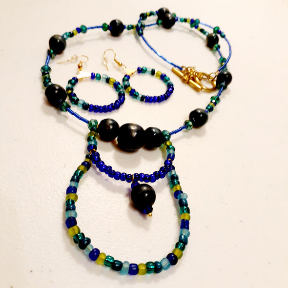 Indigo Mixer Necklace And Earrings Set