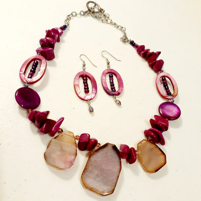 Amethyst Chunks Necklace And Earrings Set