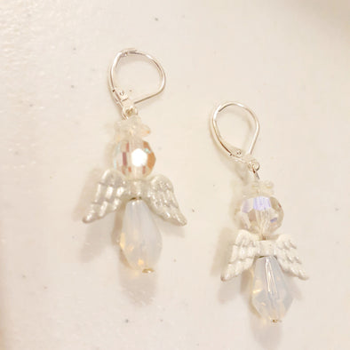 White Crystal Angel Earrings