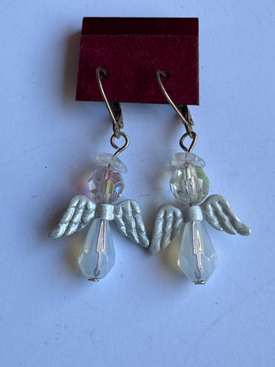 White Crystal Angel Earrings