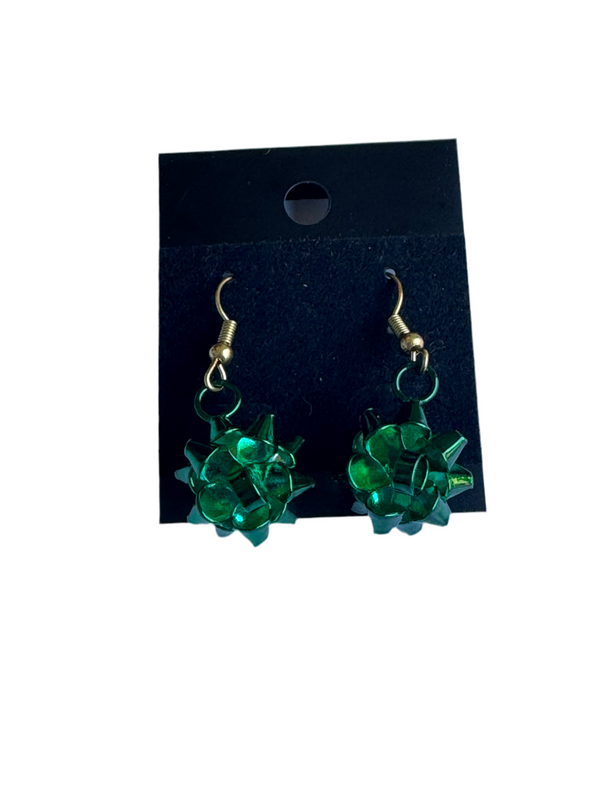 Green Christmas Bow Earrings