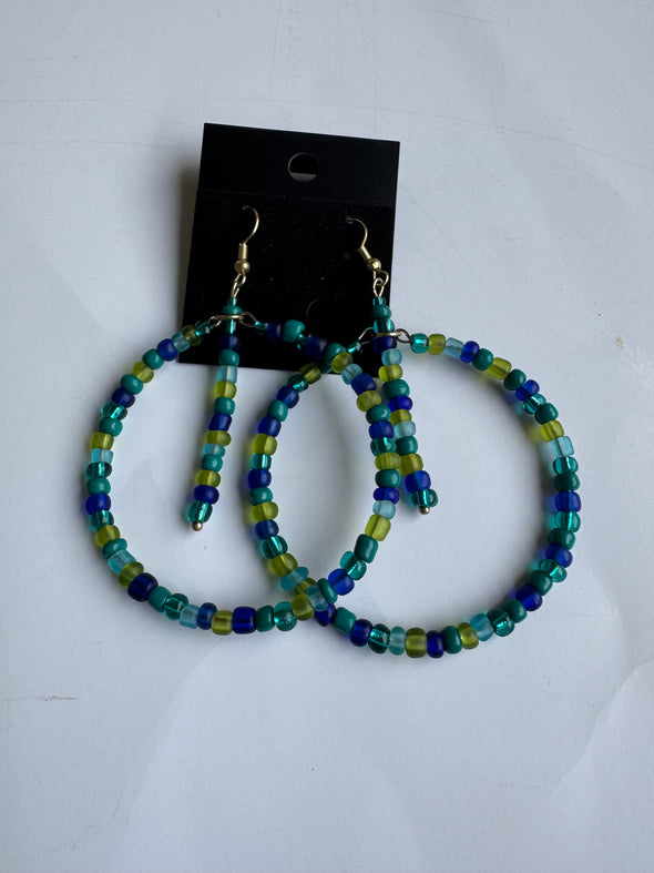 Blue And Greens with Pendulum Boho Hoop Earrings