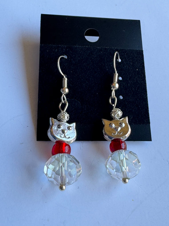 Silver Kitty Christmas Earrings