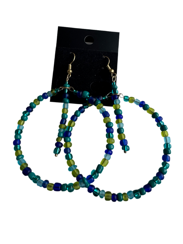 Blue And Greens with Pendulum Boho Hoop Earrings