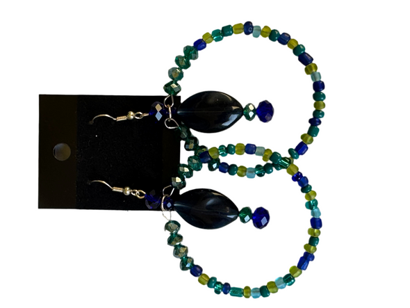 Blue And Greens with Navy Pendulum Boho Hoop Earrings