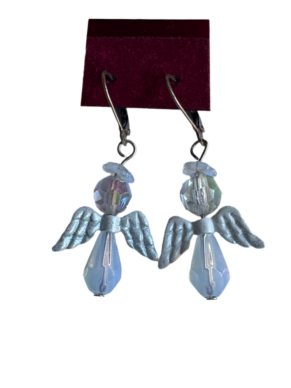 White Crystal Angel Earrings