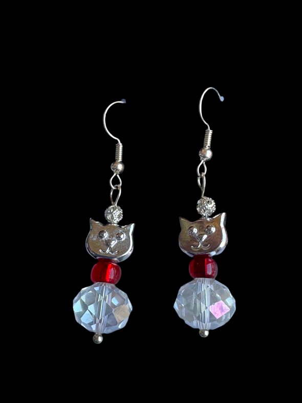 Silver Kitty Christmas Earrings