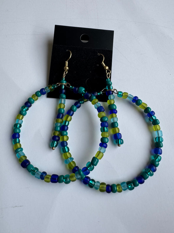 Blue And Greens with Pendulum Boho Hoop Earrings