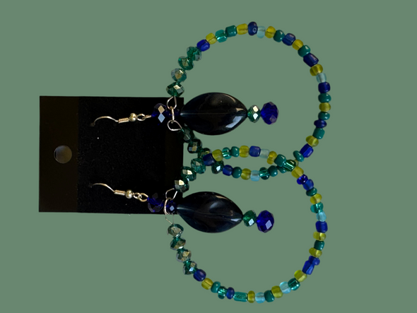 Blue And Greens with Navy Pendulum Boho Hoop Earrings