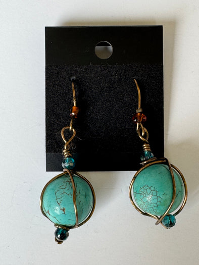 Wire Turquoise Dangle Earrings