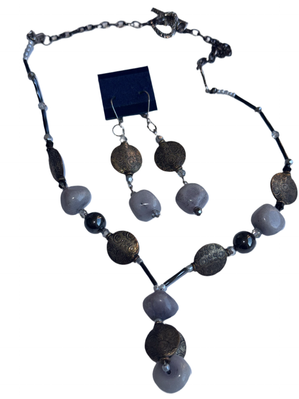 Grey Accent Stone Necklace And Earrings Set