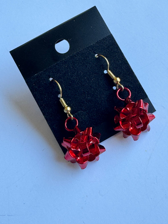 Red Christmas Bow Earrings