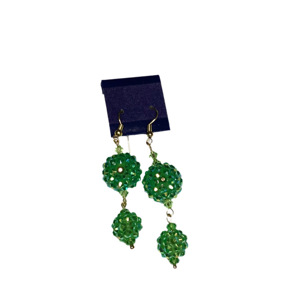 Two Tier Sparkling Green Dangle Earrings