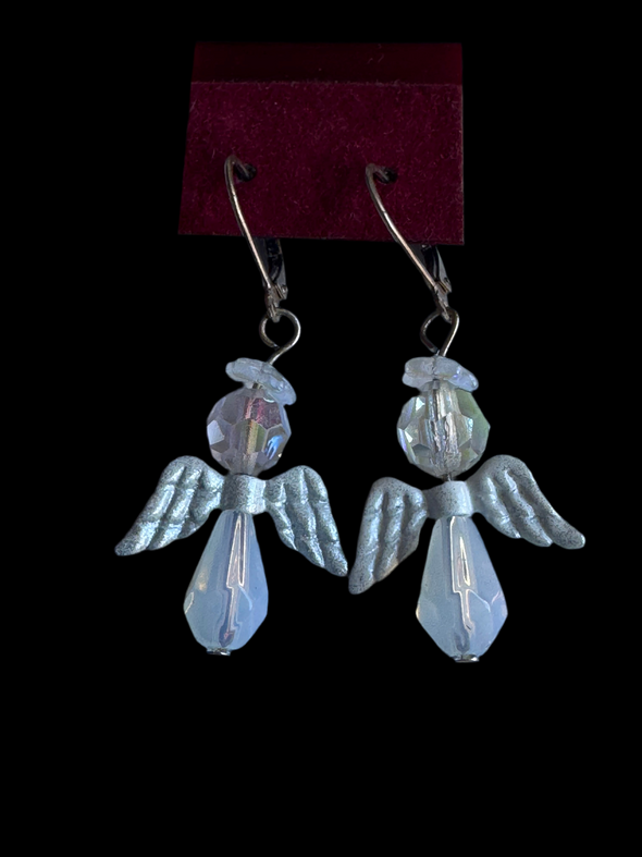 White Crystal Angel Earrings