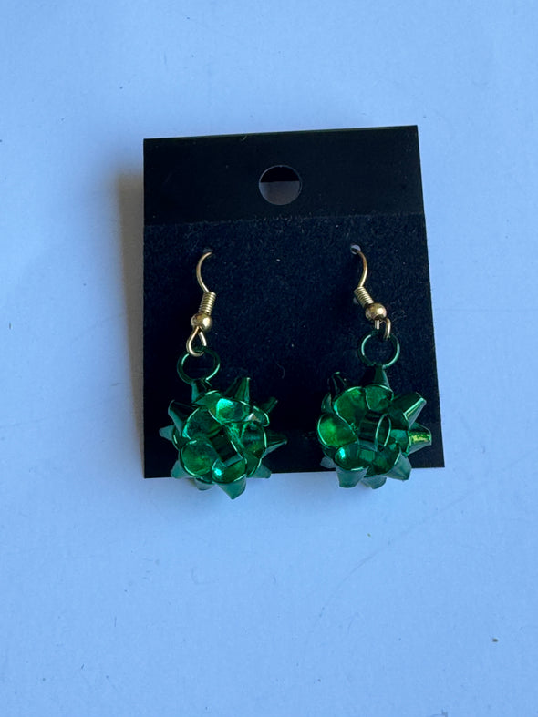 Green Christmas Bow Earrings