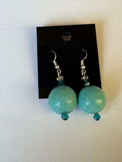 Round Ball Turquoise Dangle Earrings