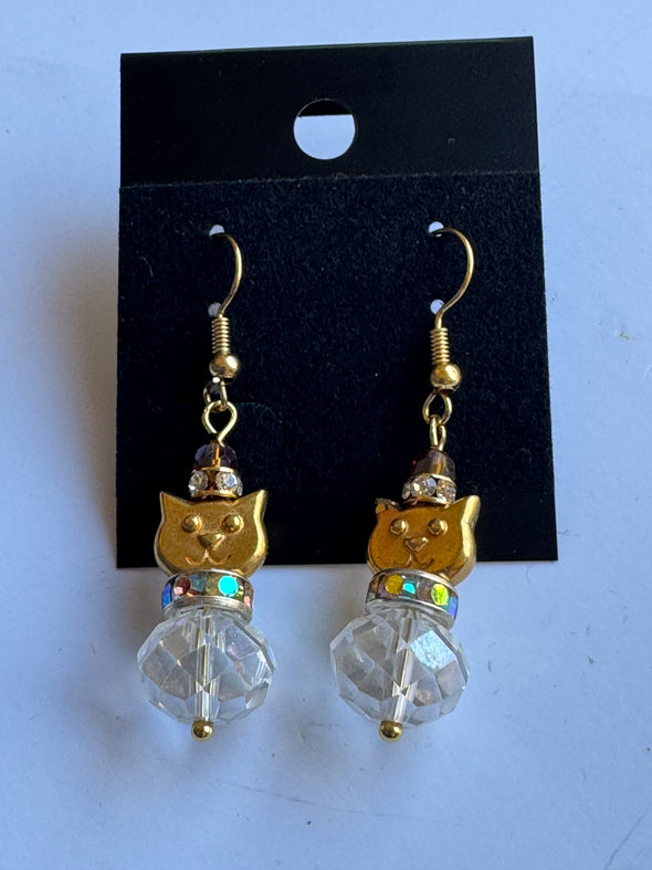 Gold Kitty Christmas Earrings