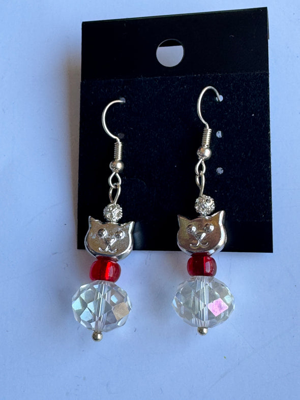 Silver Kitty Christmas Earrings