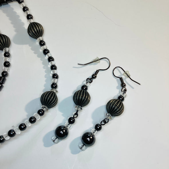 Heart Hematite Necklace And Earrings Set