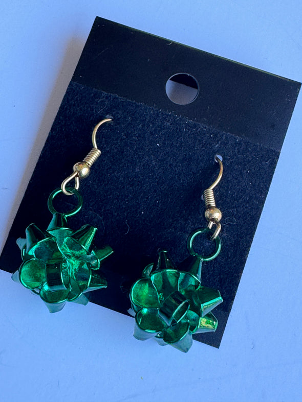 Green Christmas Bow Earrings