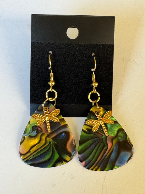 Guitar Pick Dragon Fly Earrings