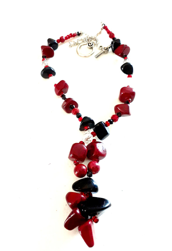 Red and Black Rocks Necklace And Earrings Set