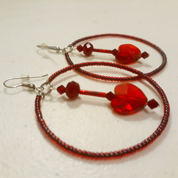 Red Hot Heart Hoop Earrings