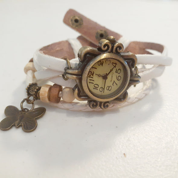 White Butterfly Charm Watch Bracelet