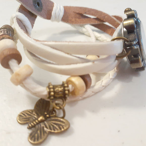 White Butterfly Charm Watch Bracelet