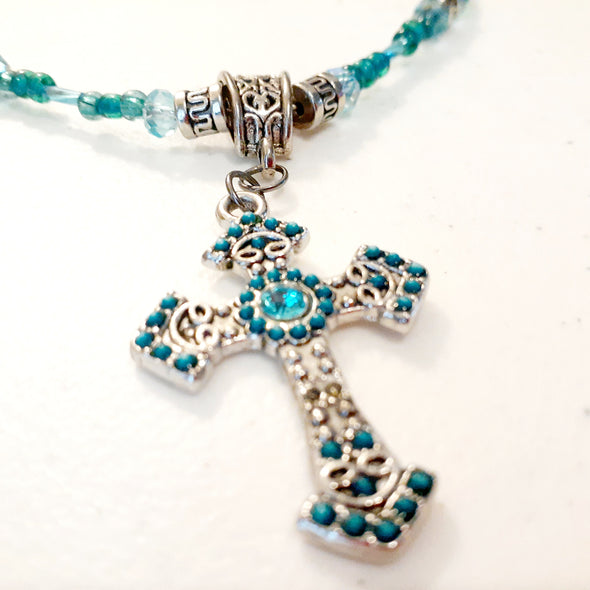 Sparkling Cross Necklace And Earrings Set