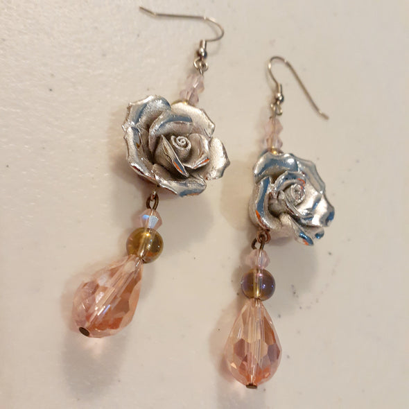 Pink Crystal Rose Earrings