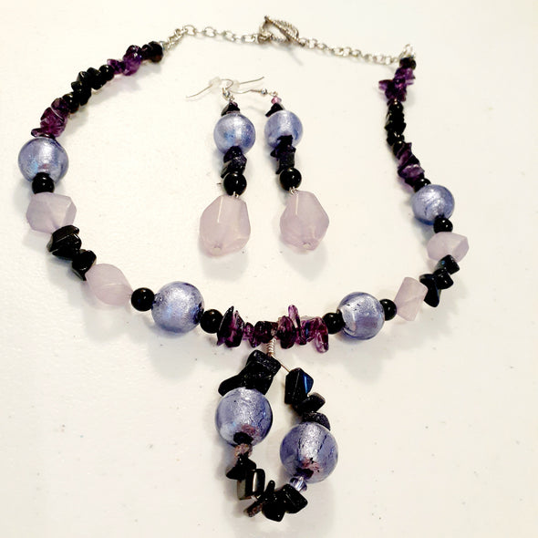 Purple Fetish Necklace And Earrings Set