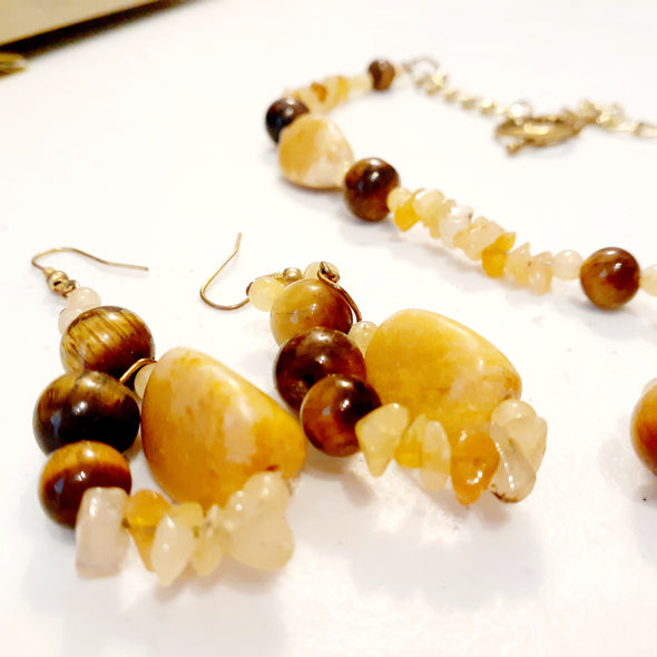 Marigold Tiger Eye Necklace And Earrings Set