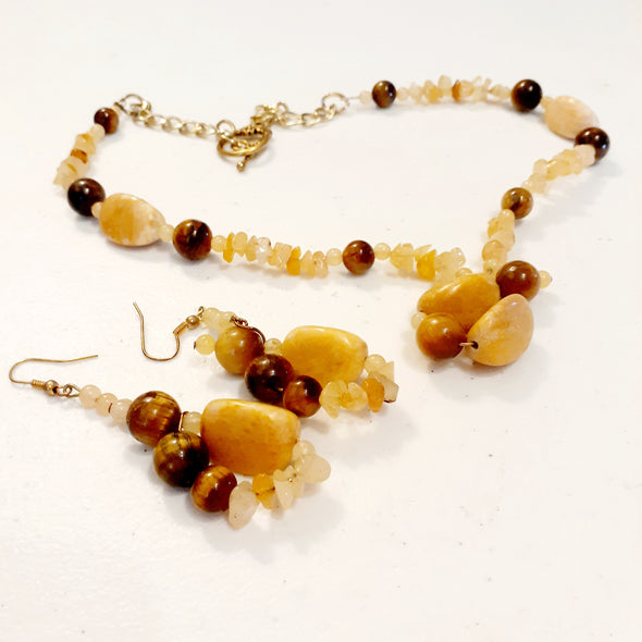 Marigold Tiger Eye Necklace And Earrings Set