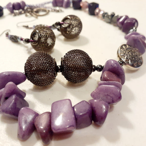 Purple Daring Damsel Necklace And Earrings Set