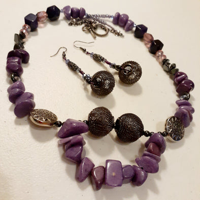 Purple Daring Damsel Necklace And Earrings Set