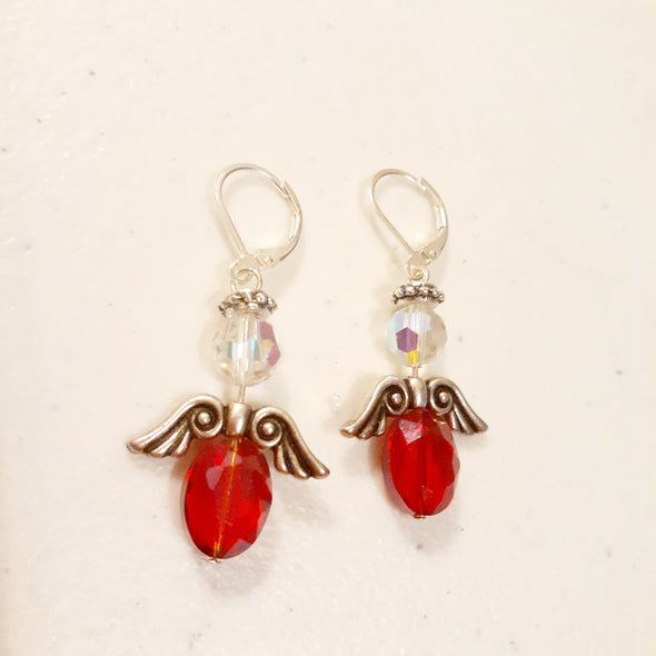 Red Crystal Angel Earrings