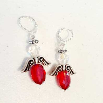 Red Crystal Angel Earrings